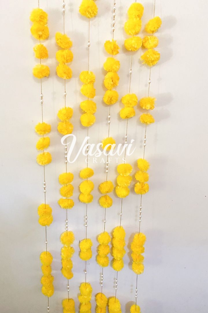 Pack of 40, 50, 100, 200 Yellow Marigold Flower Garlands with Pearl