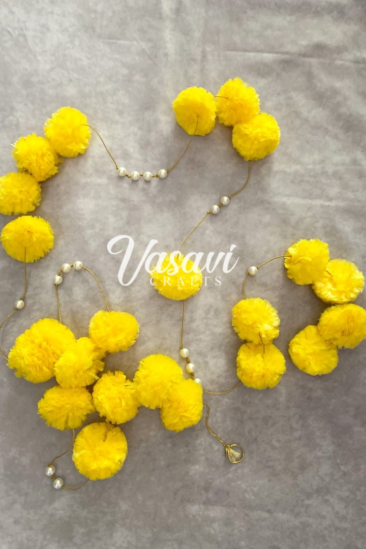 Pack of 40, 50, 100, 200 Yellow Marigold Flower Garlands with Pearl