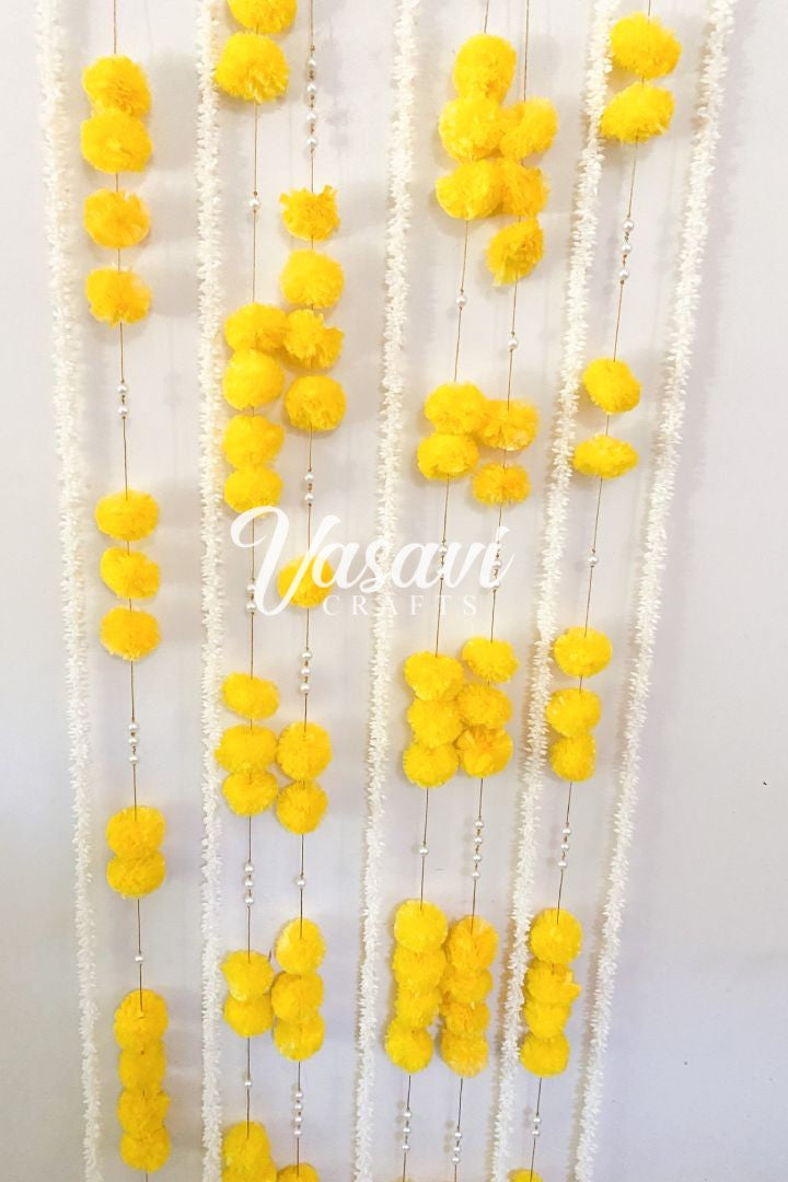 Pack of 40, 50, 100, 200 Yellow Marigold Flower Garlands with Pearl
