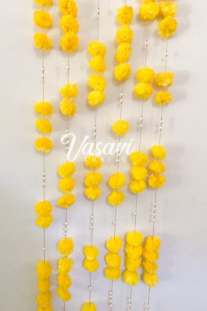Pack of 40, 50, 100, 200 Yellow Marigold Flower Garlands with Pearl